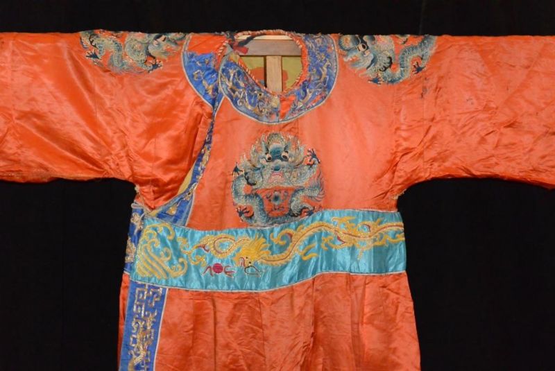 Ancien Costume de Théâtre Chinois Orange Dragon 3