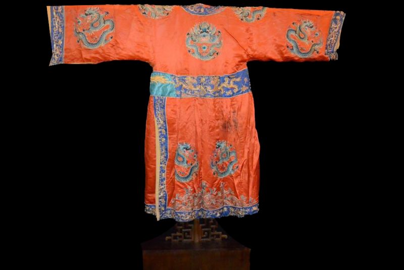 Ancien Costume de Théâtre Chinois Orange Dragon 4