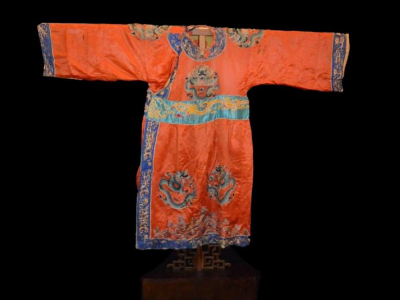 Ancien Costume de Théâtre Chinois Orange Dragon
