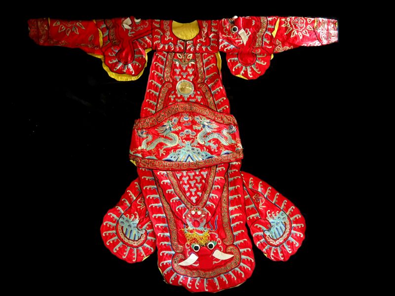 Ancien Costume de Théâtre Chinois Rouge - Double dragons 1