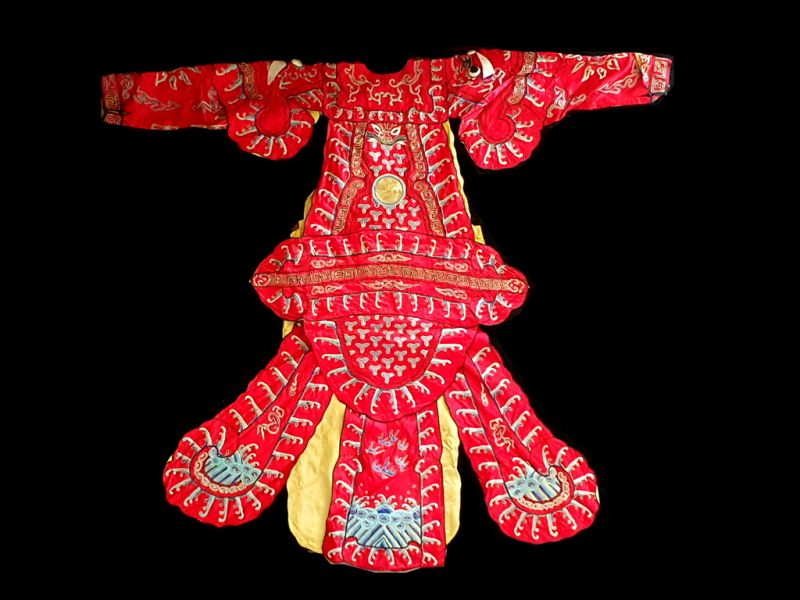 Ancien Costume de Théâtre Chinois Rouge - Double dragons 4