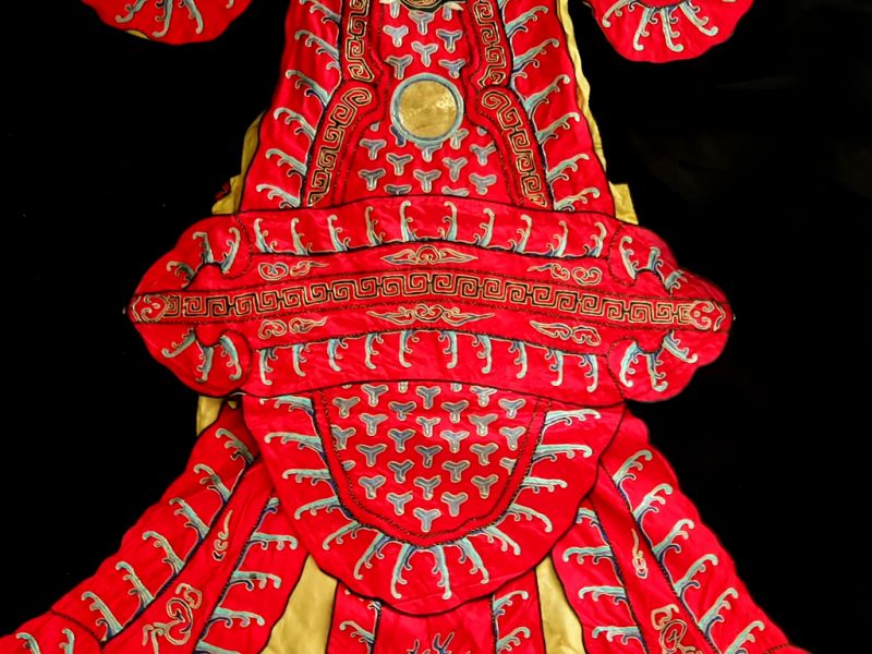 Ancien Costume de Théâtre Chinois Rouge - Double dragons 5