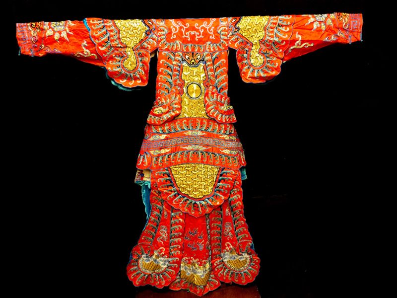 Ancien Costume de Théâtre Chinois Rouge et dorée 4