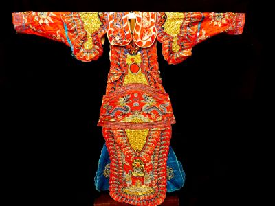 Ancien Costume de Théâtre Chinois Rouge et dorée