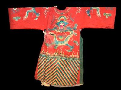 Ancien Costume de Théâtre Chinois Rouge et dragon vert