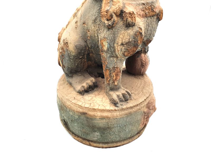 Ancien grand lion gardien de temple en Bois (âge: 50ans) 3