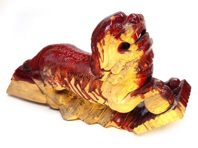 Ancien Lion gardien chinois Double face - Naturel et laqué Ancien Lion gardien chinois Double face - Naturel et laqué