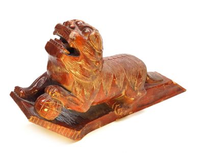 Ancien Lion gardien chinois Laqué marron Ancien Lion gardien chinois Laqué marron