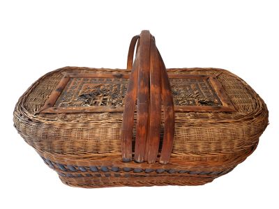 Ancien Panier chinois tressée - Vannerie - Abimé - Réduction