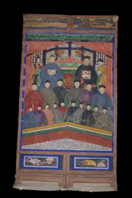 Ancien Trés grand portrait d'ancêtres Chinois - Dynastie Qing - 20 personnages