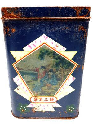 Ancienne boîte à Thé chinoise - Bleue - Paysage