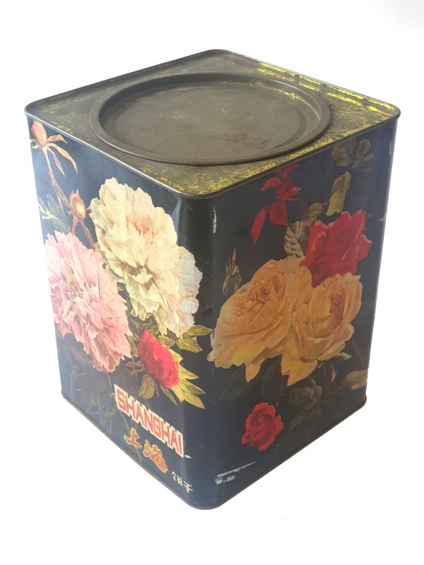 Ancienne boîte chinoise à Biscuits - Fleurs - Pivoines
