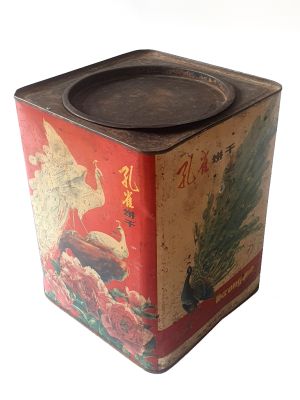 Ancienne boîte chinoise à Biscuits - Les paons blancs Ancienne boîte chinoise à Biscuits - Les paons blancs