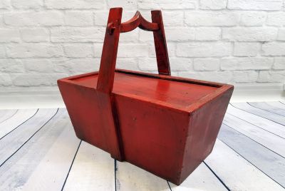 Ancienne Boite Chinoise Panier en bois rouge 3