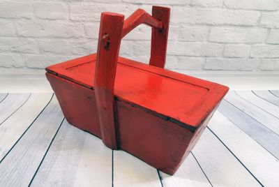 Ancienne Boite Chinoise Panier en bois rouge Ancienne Boite Chinoise Panier en bois rouge