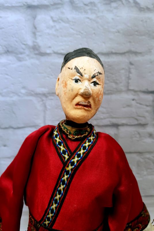Ancienne marionnette de Théâtre chinoise - Province Fujian - Homme / Costume de soie rouge 3