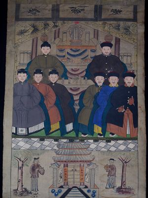 Ancienne Peinture d'ancêtres Chinois sur toile - Ancienne peinture asiatique Ancienne Peinture d'ancêtres Chinois sur toile - Ancienne peinture asiatique