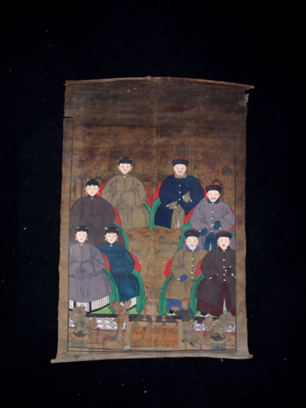 Ancienne Peinture d'ancêtres Chinois sur toile - Dynastie Qing 2