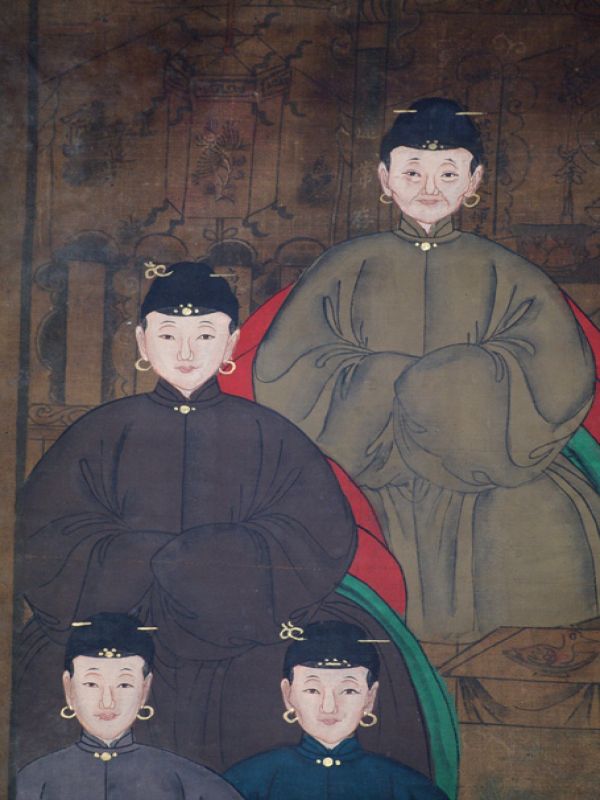 Ancienne Peinture d'ancêtres Chinois sur toile - Dynastie Qing 3
