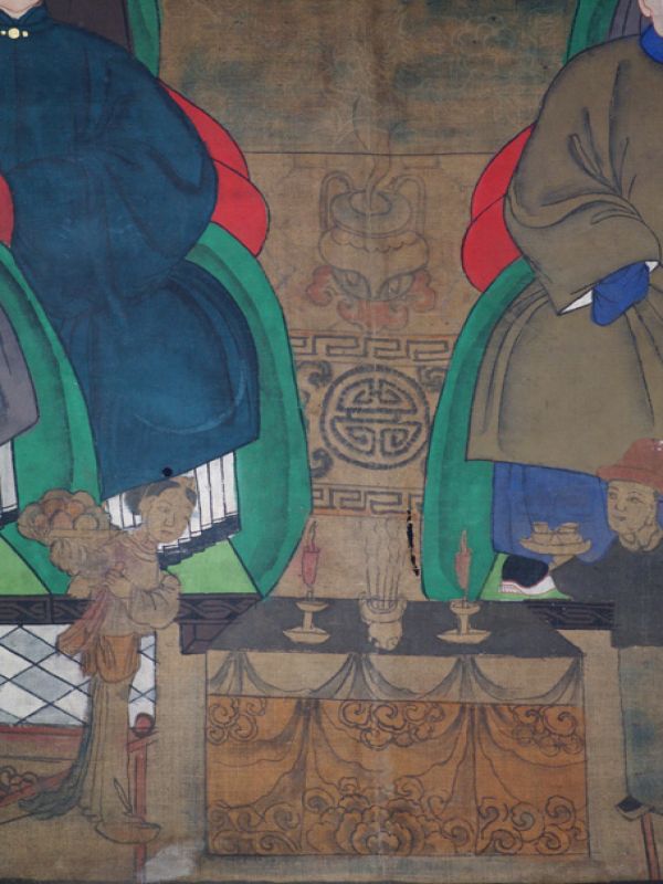 Ancienne Peinture d'ancêtres Chinois sur toile - Dynastie Qing 5