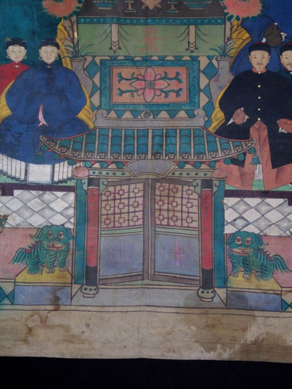 Ancienne Peinture d'ancêtres Chinois sur toile - Famille de dignitaires chinois 4