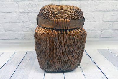Ancienne petite boite chinoise tressée - Vannerie Ancienne petite boite chinoise tressée - Vannerie
