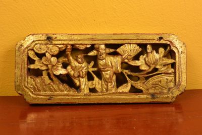 Ancienne Plaque asiatique en Bois Personnages Ancienne Plaque asiatique en Bois Personnages