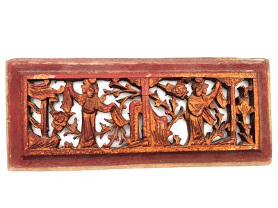 Ancienne plaque en Bois - Dynastie Qing - Les dames de cour