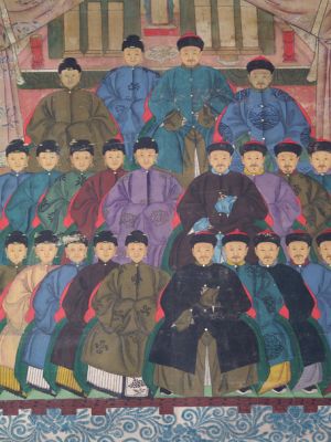 Ancienne reproduction - Portrait d'ancêtres Chinois - Famille de dignitaires