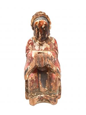 Ancienne statue votive chinoise - Vieille dame - polychrome