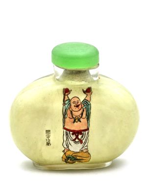 Ancienne tabatière Chinoise en Verre - Bouddha Rieur