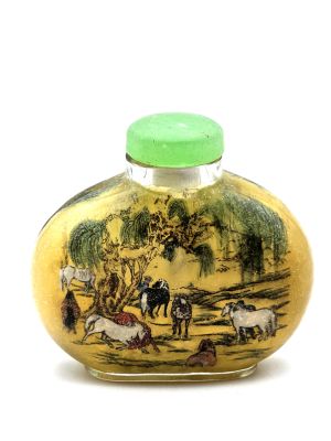 Ancienne tabatière Chinoise en Verre - Les chevaux dans la forêt