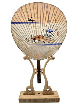 Anciens éventails Japonais - Uchiwa - Papier et bois - L'oiseau du lac