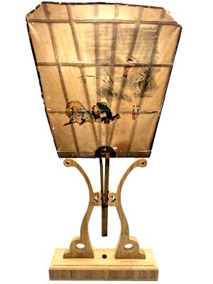 Anciens éventails Japonais - Uchiwa - Papier et bois - Moines rieurs