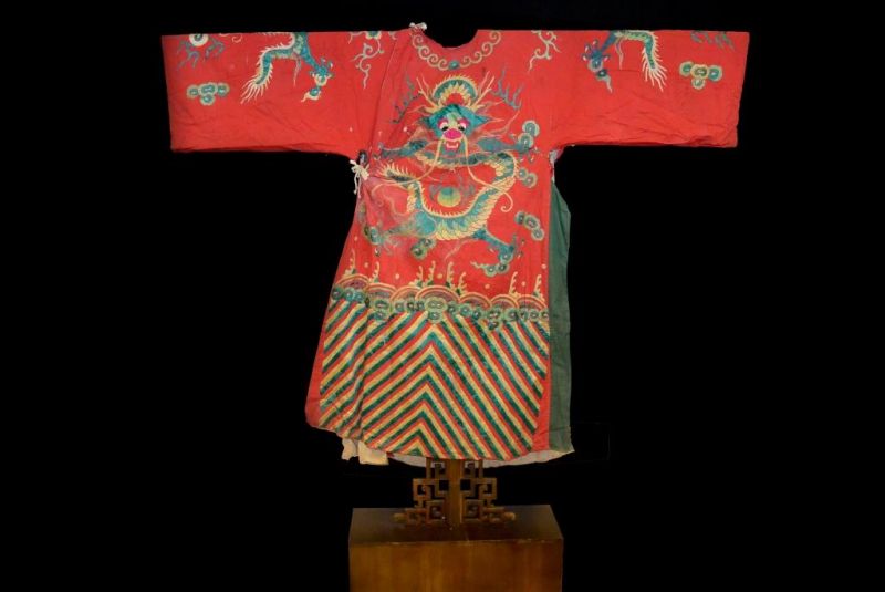 Ancient Chinese Theater Costume Red with a green dragon 1