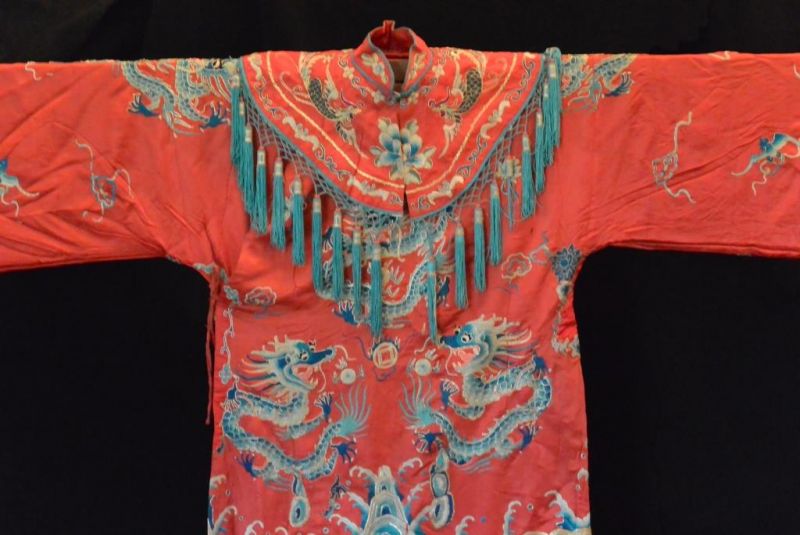 Ancient Chinese Theater Costume Red with a green dragon 3