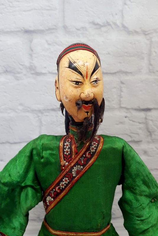 Ancient Chinese Theater Puppet -Fujian Province - Man / Green Silk Costume 3