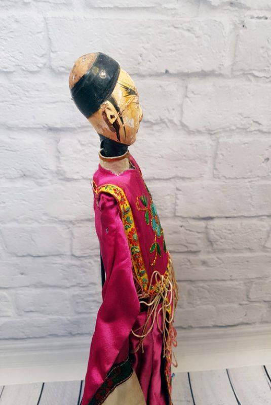 Ancient Chinese Theater Puppet -Fujian Province - Man / Silk Costume Rose and Flower 4