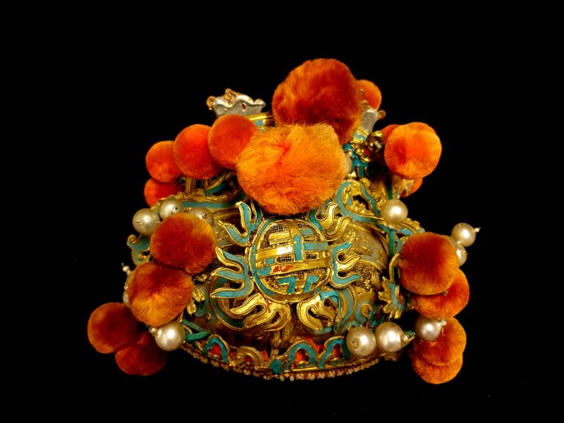 Ancient Chinese Theatre Hat Hat with orange pompoms 1