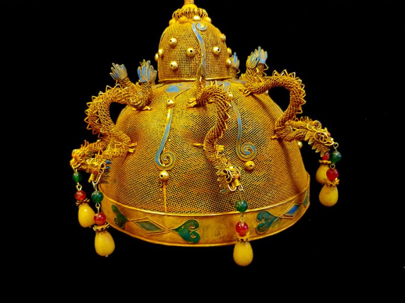 Ancient golden Chinese Theatre Hat - Emperor and Empress - The cap of the emperor's son4