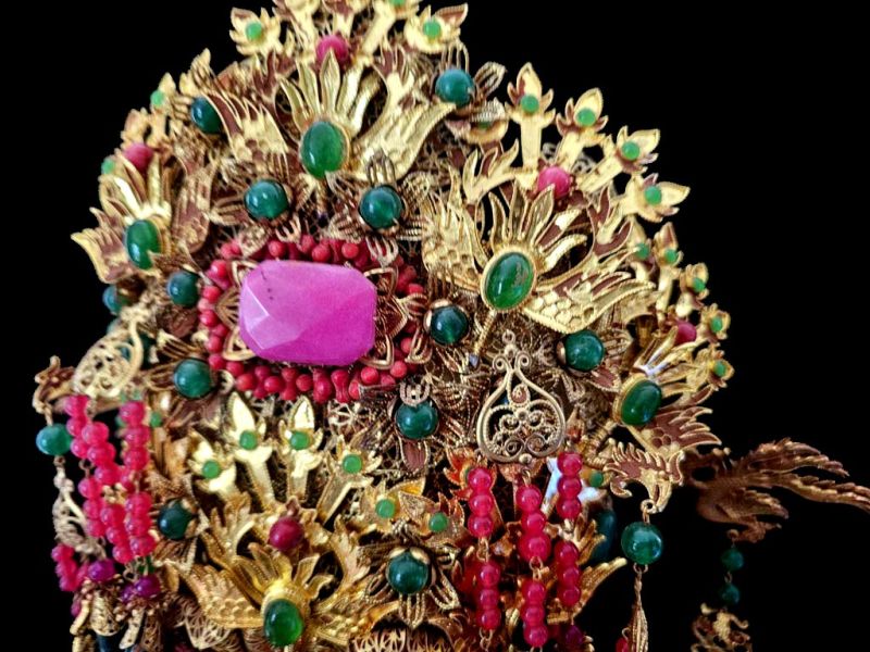 Ancient golden Chinese Theatre Hat - Emperor and Empress -The green and pink phoenix - Empress 4