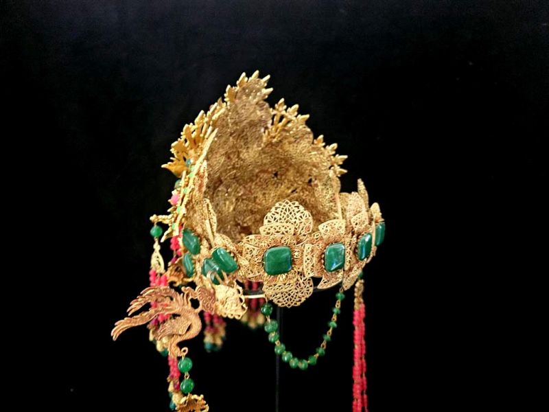 Ancient golden Chinese Theatre Hat - Emperor and Empress -The green and pink phoenix - Empress 5