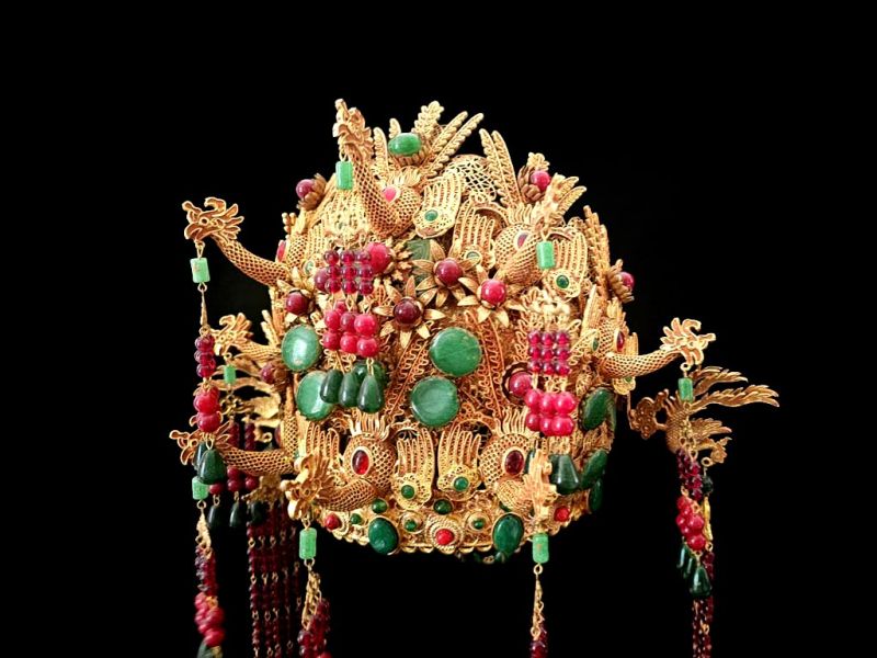 Ancient golden Chinese Theatre Hat - Emperor and Empress -The Green Phoenix - Empress Qing 2