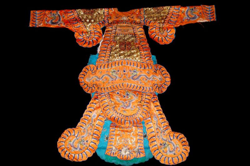 Ancient traditional Chinese theater costume - Imperial Orange Dragon Opera Robe 1