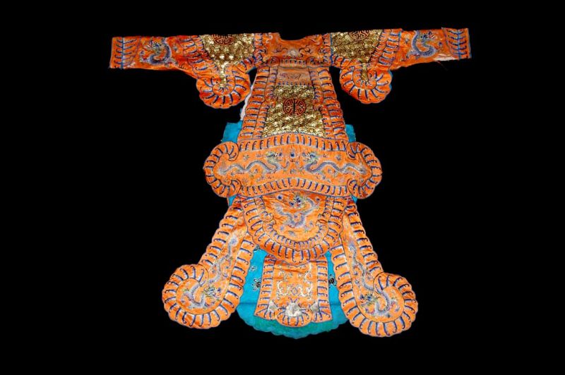 Ancient traditional Chinese theater costume - Imperial Orange Dragon Opera Robe 4