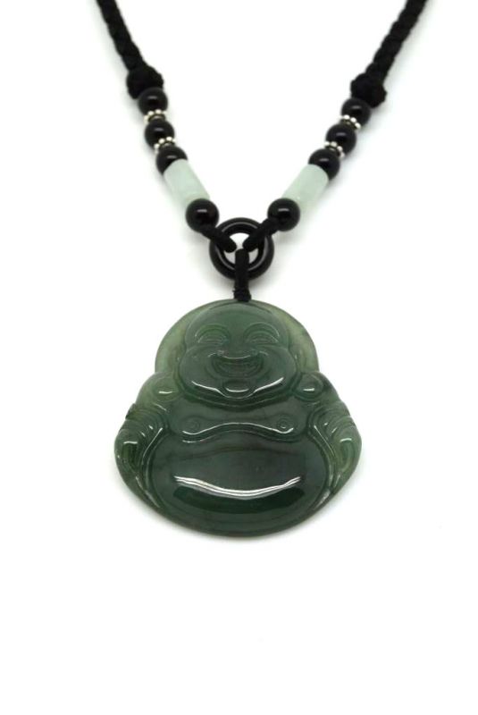 Anhänger aus Jade - Groß Lachender Buddha - Kaiser grün 2