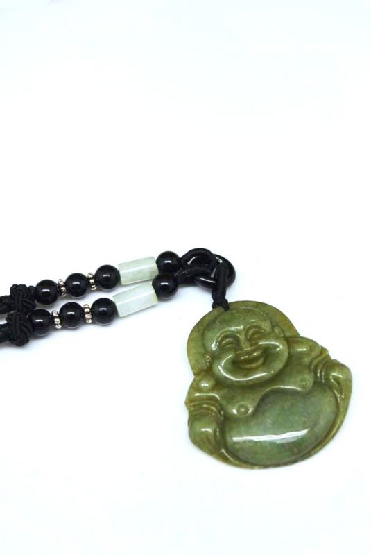 Anhänger aus Jade Lachender Buddha Dunkelgrün 3
