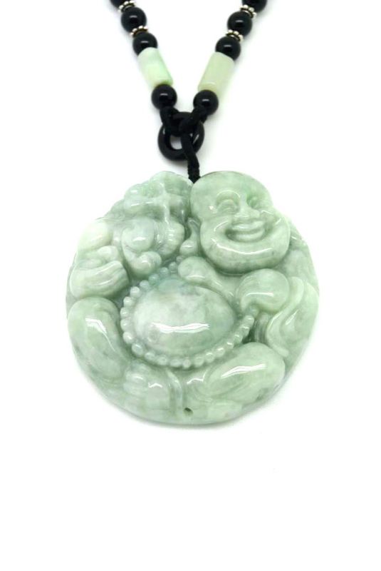 Anhänger aus Jade - Lachender Buddha - Smaragdgrün 2