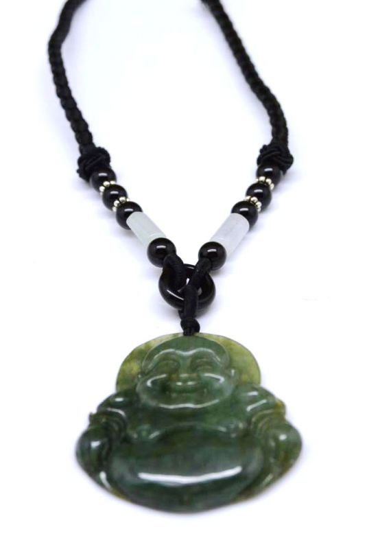 Anhänger aus Jade Lachender Buddha Smaragdgrün 2