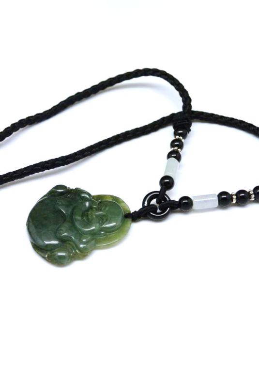 Anhänger aus Jade Lachender Buddha Smaragdgrün 4